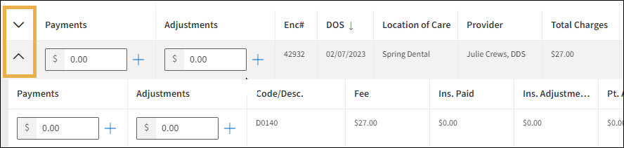 Payment and adjustment page with yellow highlight box around the up/down arrows.